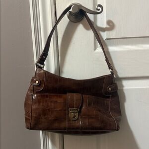 Liz Claiborne Dark Brown Croc-Embossed Shoulder Bag